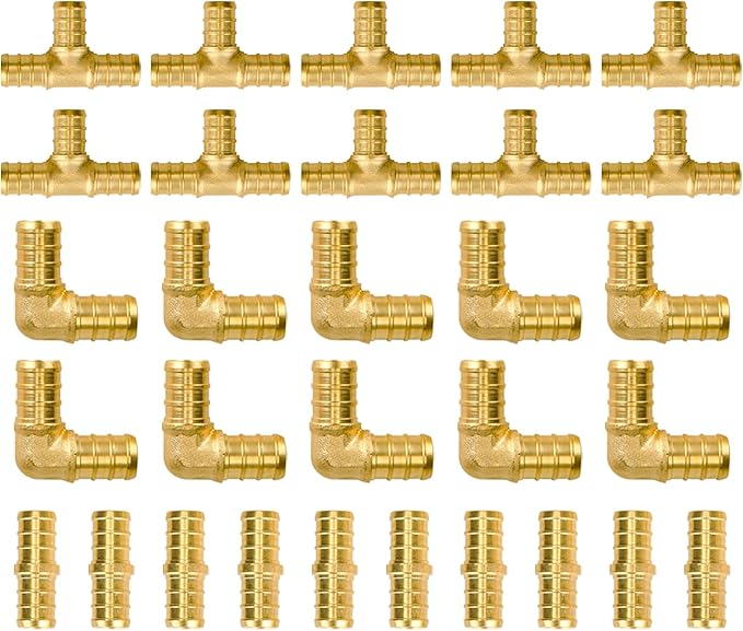 SUNGATOR 30-Pack 1/2 Inch PEX Fittings, 10 Each Elbow Tee Coupling, No Lead Brass, Pex Fitting 1/2 Inch Assortment, UPC, NSF Certified