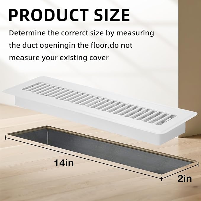 Floor Register 2x14-4 Pack Vent Covers for Home Floor Heavy Duty Steel Walkable Easy Adjust Air Supply Lever Cover for Sidewall, White