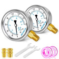 MEANLIN MEASURE 0~160Psi Stainless Steel 1/4" NPT 2.5" FACE DIAL Liquid Filled Pressure Gauge WOG Water Oil Air Lower Mount (Pack of 2), with 1/2" NPT and 3/8" NPT Hex Bushing