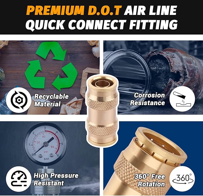 2 Pack 5/8" Air Brake Line Fitting, Push to Connect Union Fittings, DOT Brass Push in Fitting, Air Brake Union 5/8" Tube OD for Trucks Trailers and Industrial Use