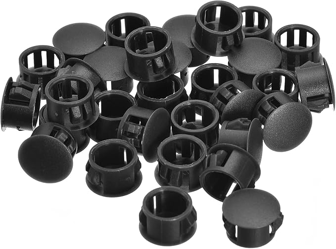 uxcell 14mm(35/64") Plastic Hole Plugs, 36Pcs Flush Type Panel Round Snap in Fastener Knockout Locking Plugs for Furniture Insert End Caps Panels, Black