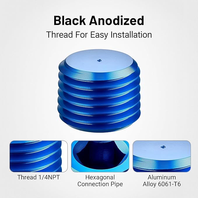 EVIL ENERGY 1/4" NPT Plugs Aluminum Socket Allen Head Blue, Pack of 2
