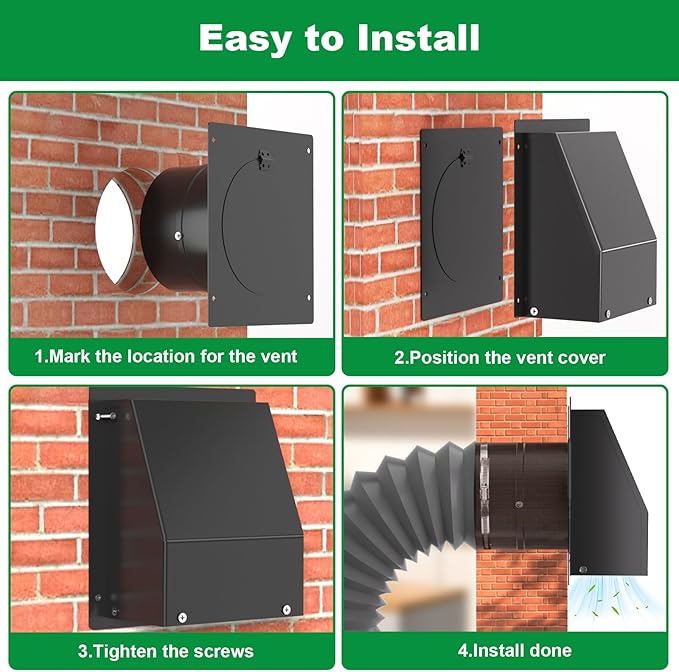 6" Wall Vent with Damper & Screen, Galvanized Steel Wall Mount Exhaust Vent,Outdoor Exterior Air Vent Cover, External Extractor Wall Vent Hood for House Kitchen Range Hood Air Ventilation