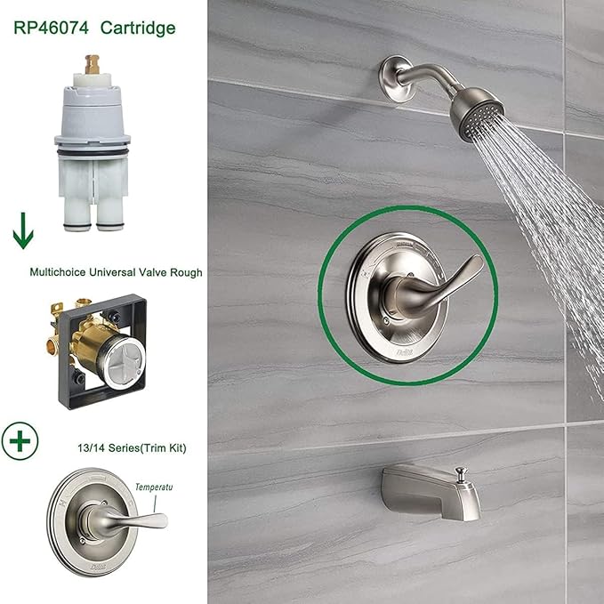 RP46074 Shower Valve Cartridge Repair Assembly Compatible for Delta Shower and Tub 13/14 Series Faucet,Replacement for Monitor Shower Cartridge,Single-Handle Universal Valve Cartridge Repair Kit-2 Pcs