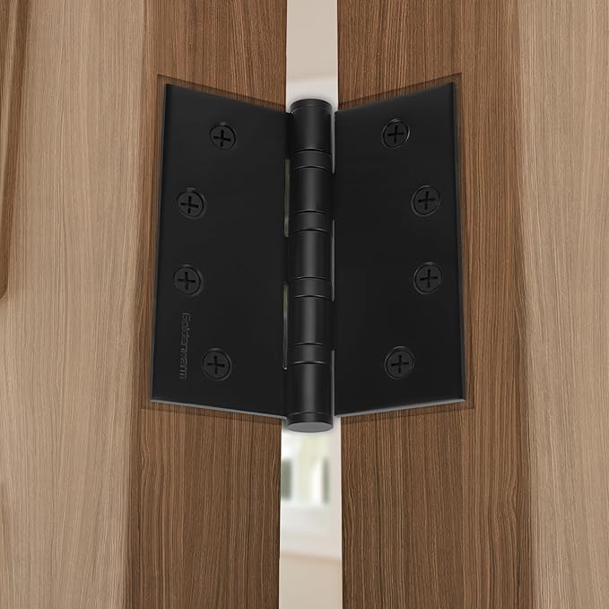goldenwarm 3 Pack 4 x 4 Inch Ball Bearing Door Hinges Heavy Duty Stainless Steel Exterior Door Hinges with Square Corners Matte Black Smooth & Quiet with Non-Removable Pin