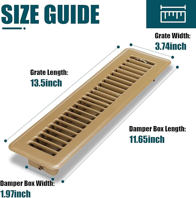 VOISEN Floor Register 2x12, 6 Pack Floor Vent Covers, Steel Adjustable Air Supply Grille Register Vent Cover Grill for Sidewall and Floor, Vent Covers for Home Floor,Brown