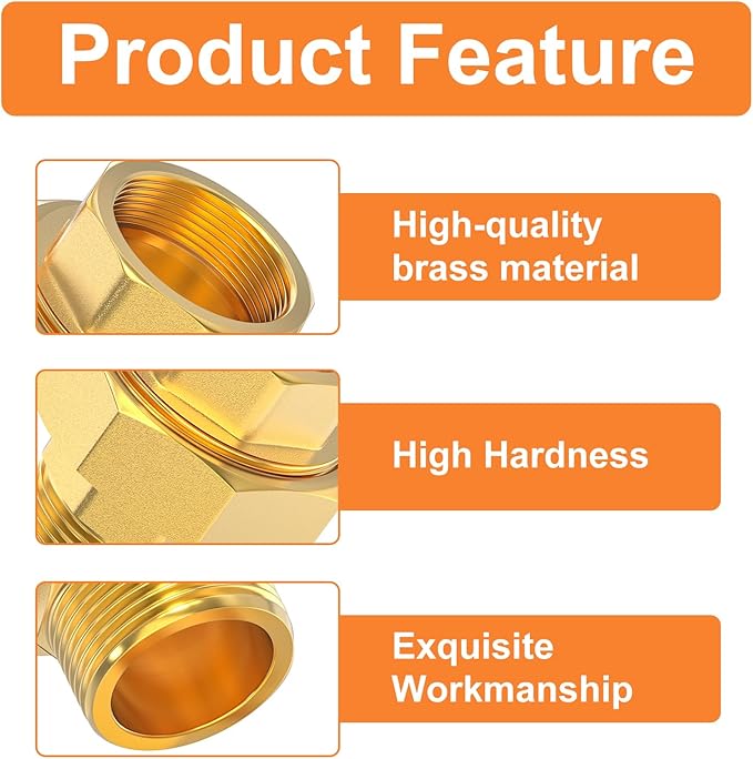 GASHER 1PC Brass Union，1/4" NPT Male x 1/4" NPT Female Pipe Fitting