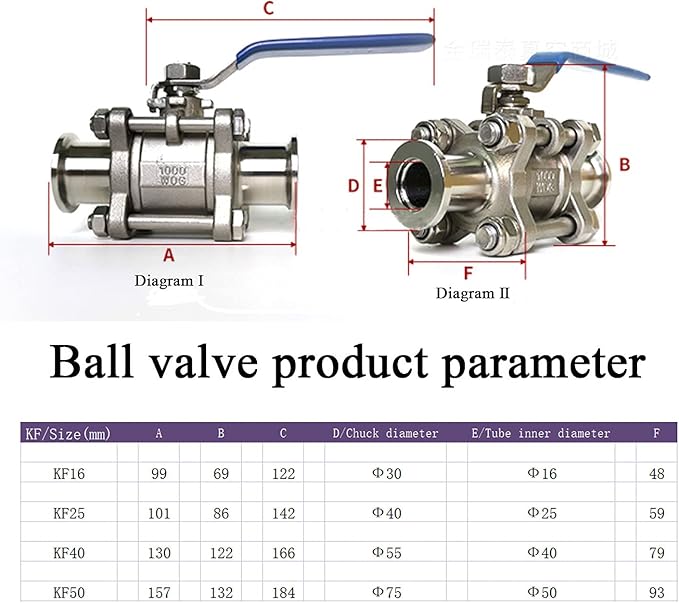 SHERICH Vacuum KF25 Ball Valve 304 Stainless Steel Clamp High Vacuum Fast Ball Valve Blue Handle With Locking Device (KF25)