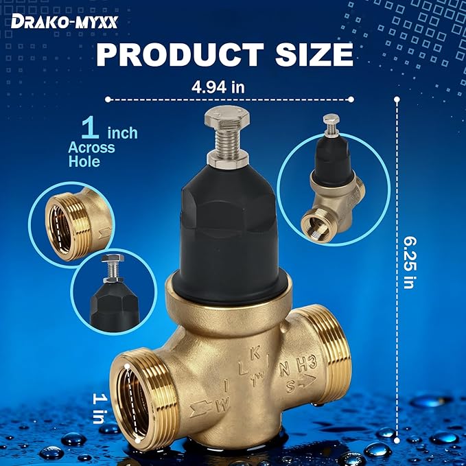 Upgraded 1" Pressure Reducing Valve Replace for 34-NR3XLDU 3/4" NR3XL Pressure Reducing Valve, Stainless Steel Strainer Screen, House Water Pressure Regulator with Teflon Tape,Compact Cartridge Design