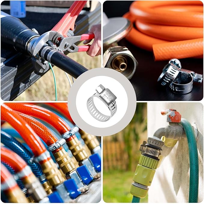 Hose Clamp-20pcs Stainless Steel Hose Clamps Adjustable 3/8''-5/8''(10-16mm) Worm Gear Hose Clamp,Metal Fuel Line Pipe Clamp for Fuel Line,Plumbing,Mechanical Applications,Radiators,Garden etc.