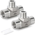 TAISHER 2PCS Forging of 304 Stainless Steel Tee Pipe Fittings, 1/8" NPT Female x 1/8" NPT Male x 1/8" NPT Female Pipe Fittings, Male Branch Tee