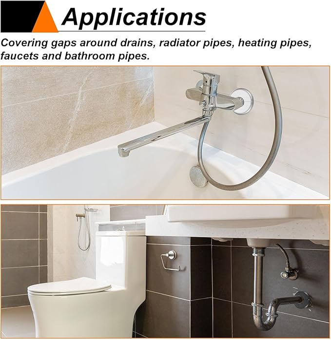 HARFINGTON 4pcs Wall Split Flange 17mm/0.7" Self-Adhesive Plumbing Cover Plates ABS Plastic Round Escutcheon Plate Buckle Design for Water Pipe Bathroom Kitchen Decoration, Silver Tone