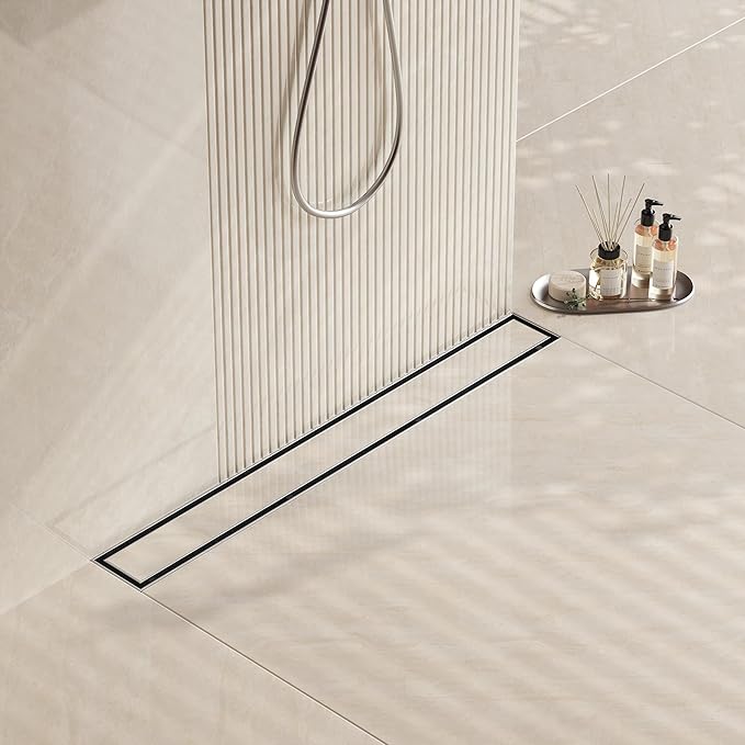 Neodrain 24-Inch Linear Shower Drain- with 2-in-1 Flat & Tile Insert Cover, Brushed 304 Stainless Steel Rectangle Shower Floor Drain,Floor Shower Drain