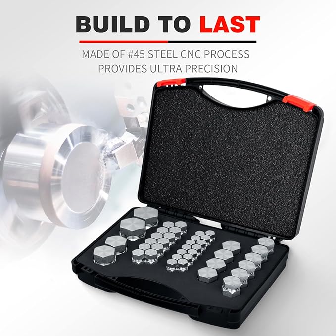 80Pcs JIC 37° Flare Cap and Plug Kit Hose Tube and Pipe Fitting Set Hydraulic Cap and Plug Kit Galvanized 45# Steel with Precision Threading Dash Sizes -04-06 -08-10 -12-16