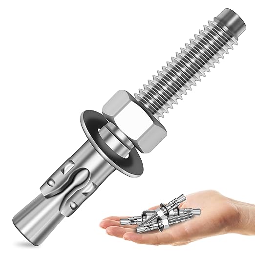 Mywish 3/8 x 3 Inch Wedge Anchors, 10Pcs 304 Stainless Steel Industrial 3/8 Heavy Duty Industrial Masonry Wdege Anchor Bolts for Brick Cement and Concrete, Bright Finish