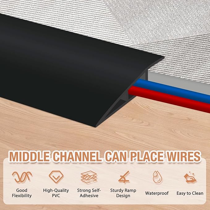 Floor Transition Strip Self Adhesive Vinyl Door Threshold for Doorways Carpet Edging Trim Overlap Edge Reducer for Laminate Floor, Carpet, Tile (Black, 3/5" to 4/5", 10Ft)