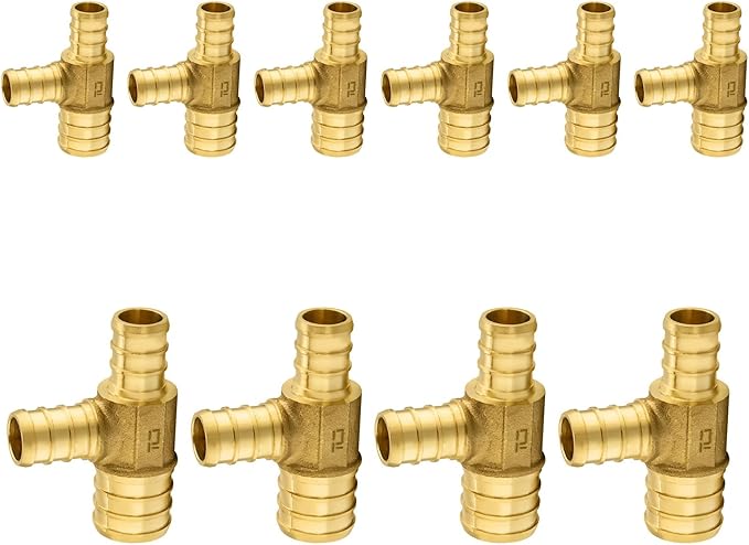 10-Pack PEX Fittings Niikappu 1"x3/4"x3/4" Pex Tee, Brass Crimp Pipe Fittings for PEX Pipes, ASTM F1807
