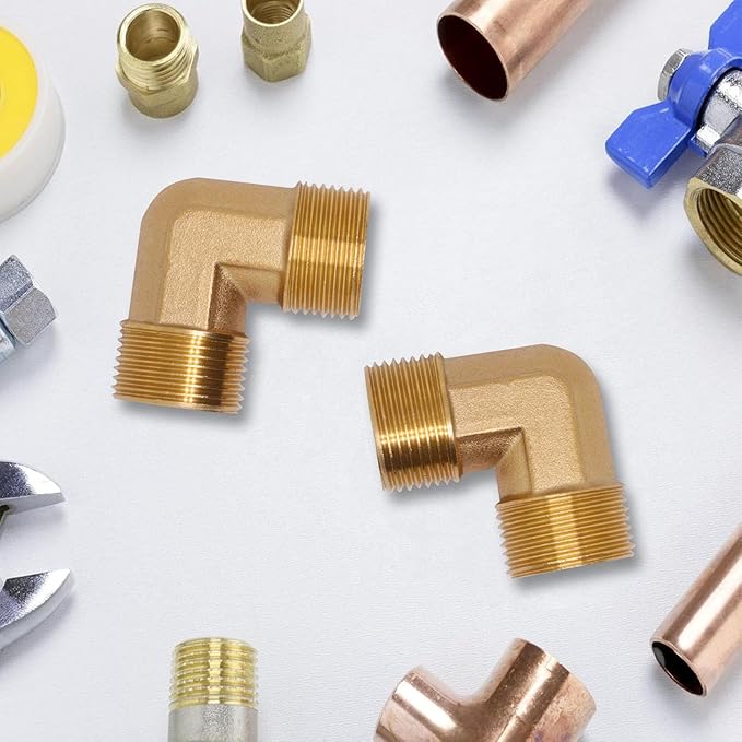 2pcs Brass Pipe Fitting 90 Degree Elbow 3/4" NPT Male to 3/4" NPT Male Pipe Fittings