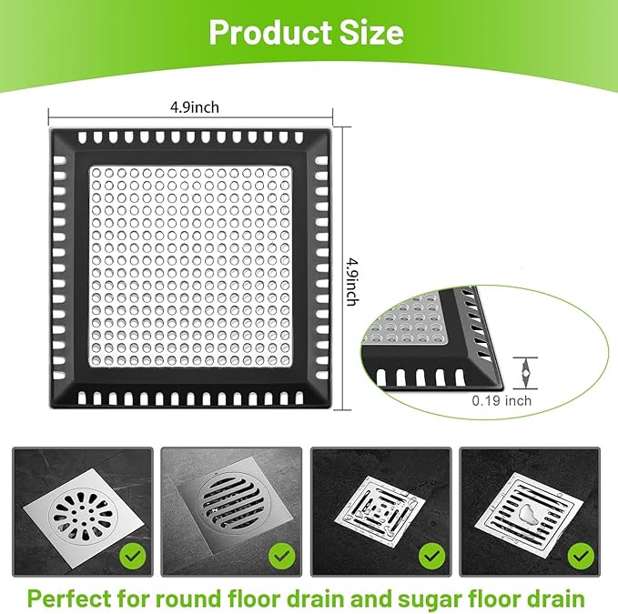 Shower Drain Hair Catcher,Shower Drain Cover Hair Catcher Shower Drain Strainer for Bathroom Floor,Square Shower Hair Drain Catcher to Keep Away from Clogged Drain-No Rust!