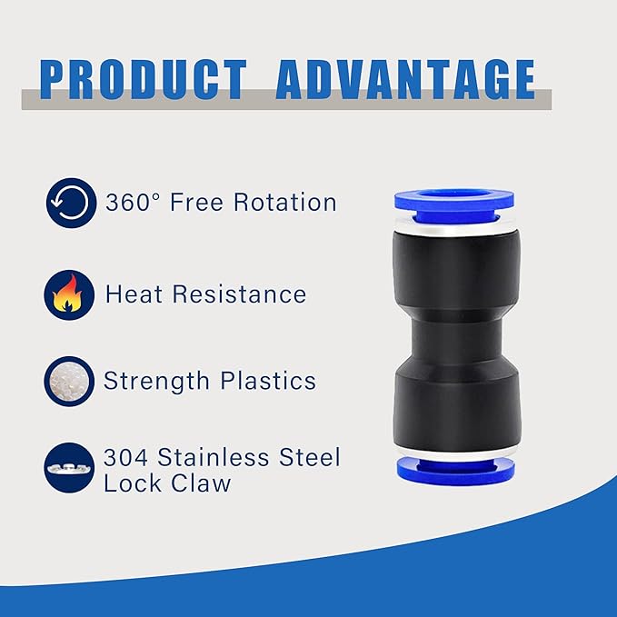 100PCS Push to Connect Fittings Pneumatic Air Line 4 6 8 10 12 mm Straight Push to Link Quick Release Connectors with 1PCS Tube Cutter
