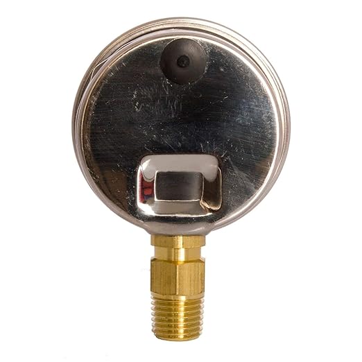 2" Oil Filled Pressure Gauge - Stainless Steel Case, Brass, 1/4" NPT, Lower Mount Connection, 0-15PSI