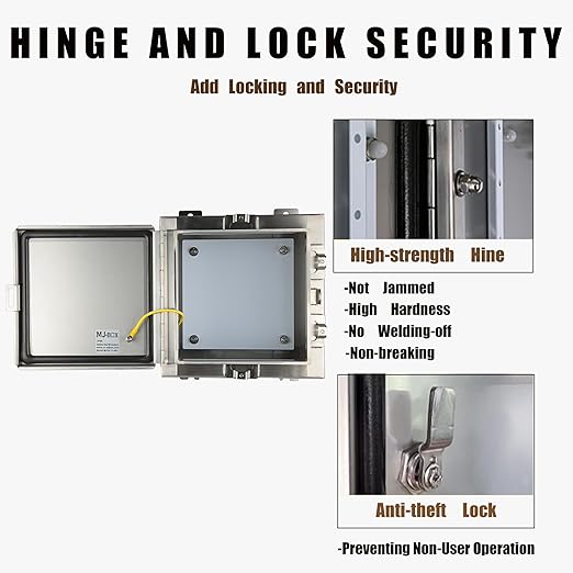MJ-Box Steel Electrical Enclosure Box 12 x 12 x 8 304 Stainless Steel Explosion Proof Electrical Box IP66 Waterproof & Dustproof Outdoor/Indoor NEMA 4X Stainless Steel Enclosure