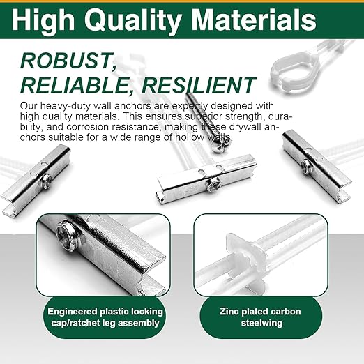 15 Pcs 1/4"-20 Toggle Bolts for Drywall, Heavy Duty Metal Strap Anchors Hold Up to 260 lbs, Wall Mounting Kit for TV, Cabinets & Shelves