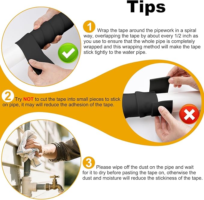 DEMEDO Pipe Insulation Tape, Pipe Wrap Insulation Foam Tape Self Adhesive, Outdoor Water Pipe Insulation Roll for HVAC, AC Line Insulation, 5 inch x 16.5 FT Heat Tape for Water Pipe, Black