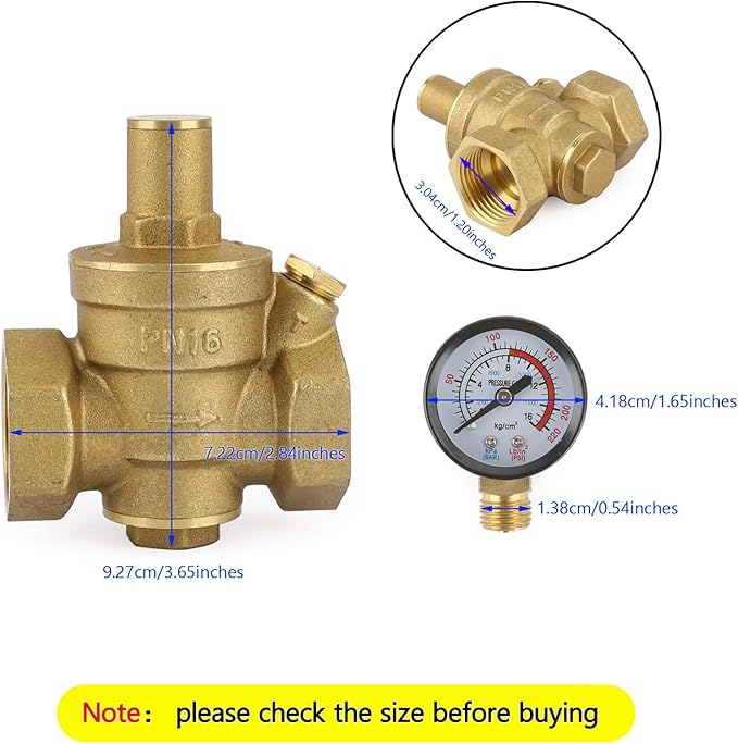 Topteng DN25 1" Brass Adjustable Water Pressure Reducing Regulator Valves With Gauge