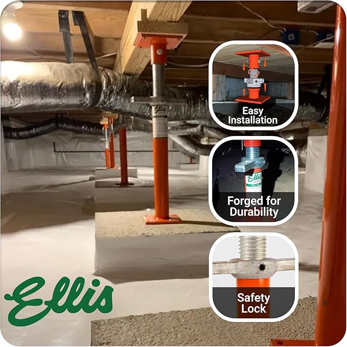 Ellis Manufacturing Light-Duty Steel Lifting Shore and Jack Post – House Jack for Foundation, Floor Leveling, and Concrete Bracing – 16,000 lb Safe Load Capacity – 23"-35" Adjustment