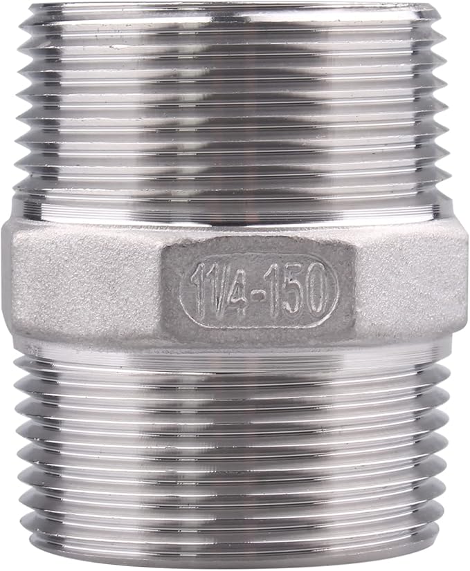 Hex Nipple 1-1/4" Male Pipe - Stainless Steel 304 NPT Threaded Adapter Pipe Fitting for connector line gas garden water coupling