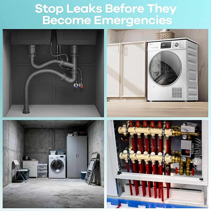 WiFi Water Leak Detector 4 Pack - Smart Water Leak Sensors with Tuya App Alerts, 130dB Loud Siren, 39" Extended Probe, Battery Powered, No Hub Required for Kitchen Bathroom Basement Laundry Room