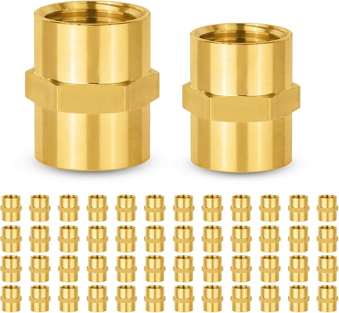 50-PCs HeSun Brass Pipe Fitting, 1/2" NPT Female x 1/2" NPT Female Hex Pipe Adapter