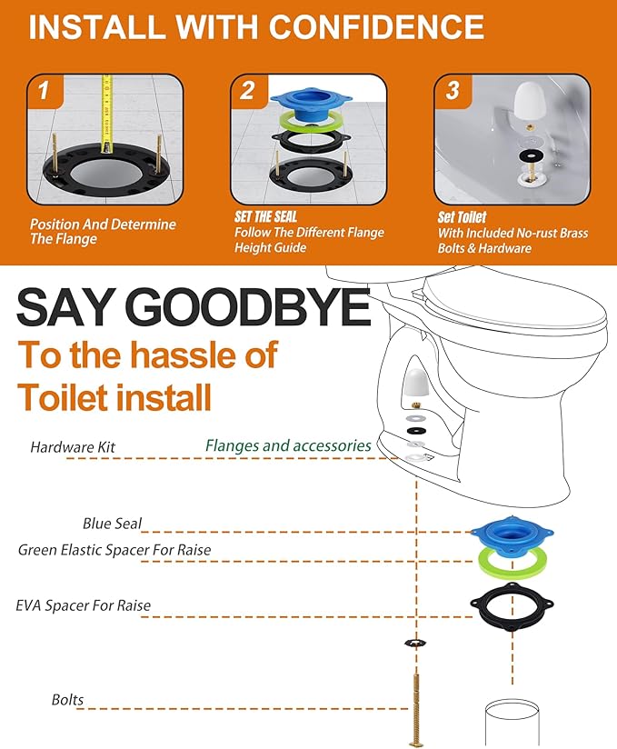 Elastic Wax Ring Toilet Repair Kit - No Wax Mess Installation, Premium Toilet Seal and Gasket Replacement - Fits 3"/4" Drain Pipes, DIY and Professional Toilet Repair Solution