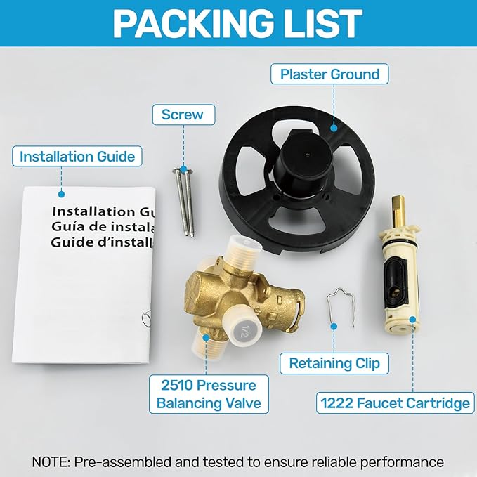 2510 Shower Valve Compatible with Moen Posi-temp Valve, Pressure Balancing Rough-In Valve, 1/2 Inch IPS Connection, Brass 4-Port for Bathtub and Shower