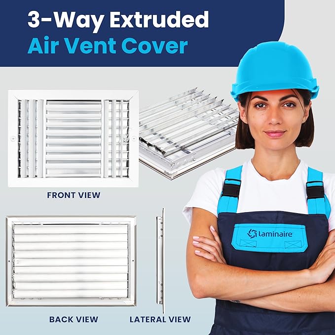 14x10 Inch (Duct Opening) Aluminum 3-Way Air Flow Vent – HVAC Vent Cover for Wall or Ceiling – Quiet HVAC Wall Register with Multi-Shutter Damper – Adjustable Curved Blade - Plastic Seal for Tight Fit