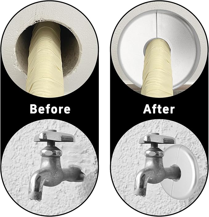 2PCS bociloy 22mm/0.86" ID Wall Split Flange, Silver ABS Round Self-Adhesive Escutcheon Plate, Wall Hole Decoration Cover, Water Pipe Plate Cover