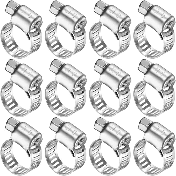 HARFINGTON 12 Pcs Hose Clamp 5/16"-15/32" (8-12mm) 304 Stainless Steel Adjustable Worm Gear Hose Clamp with Phillips Screw Assortment Kit for Fuel Line Pipe Plumbing Automotive Tube