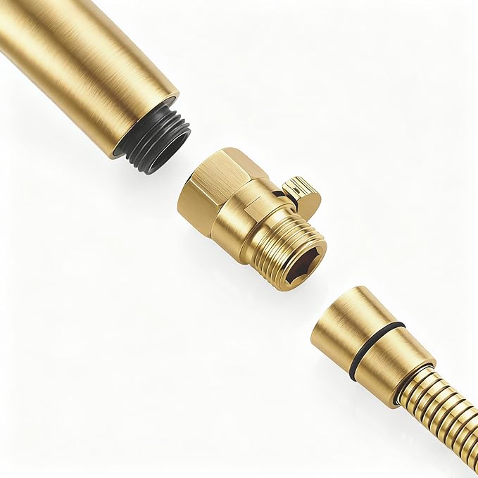 Shower Head Flow Restrictor - G1/2 IPS Brass Shower Shut Off Valve, Water Flow Control Valve Pressure Regulator, RV Hose Flow Restrictor for Toilet Handheld Shower or Bidet Sprayer, Brushed Gold