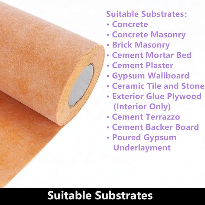 Waterproof Membrane for Shower 9.8 Inch X 98.5 Ft / 83.6 Sq Ft Waterproofing Membrane 20mil Thickness Tile Underlayment Waterproof for Sauna Bathroom Walls 83.6 sqft Polyethylene Fabric Roll