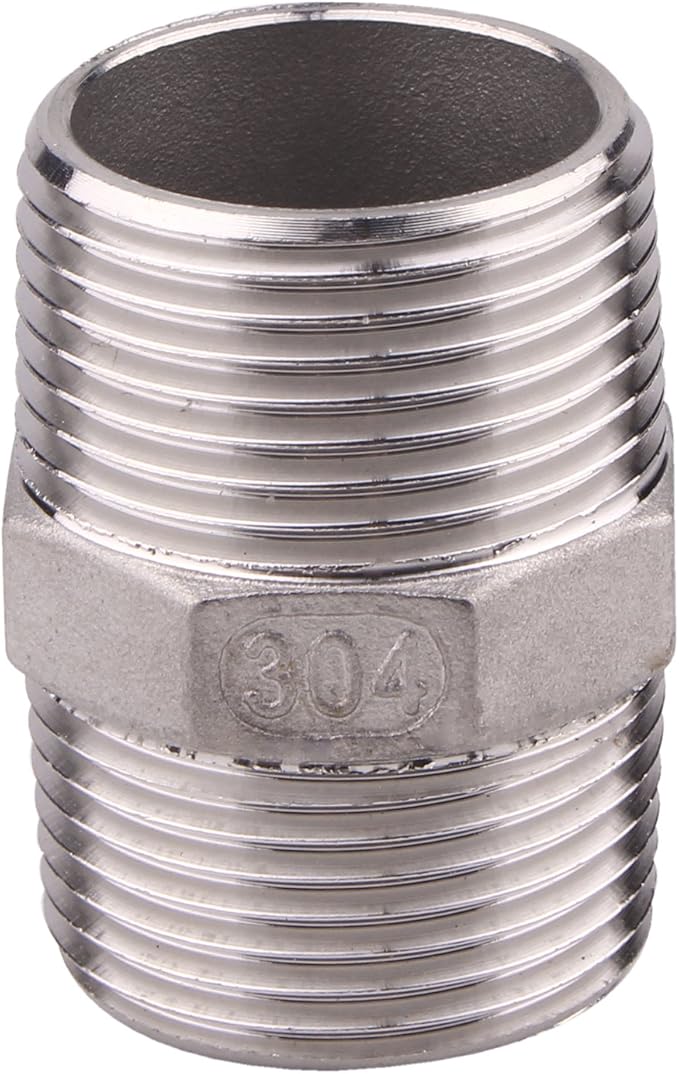 Hex Nipple 1 Inch Male NPT - DERPIPE Stainless Steel 304 Threaded Pipe Fitting for Brew Kit, Home Piping Application