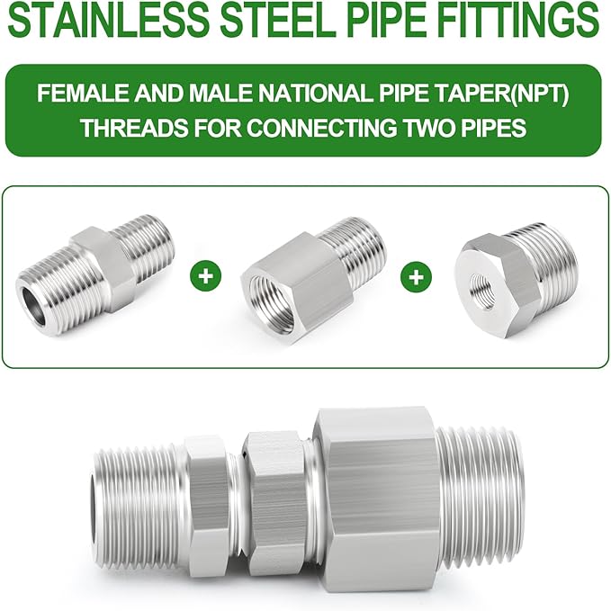 TAISHER 5PCS Forging of 316L Stainless Steel Reducer Hex Bushing, 1/2" Male NPT to 1/8" Female NPT, Reducing Forging Pipe Adapter Fitting
