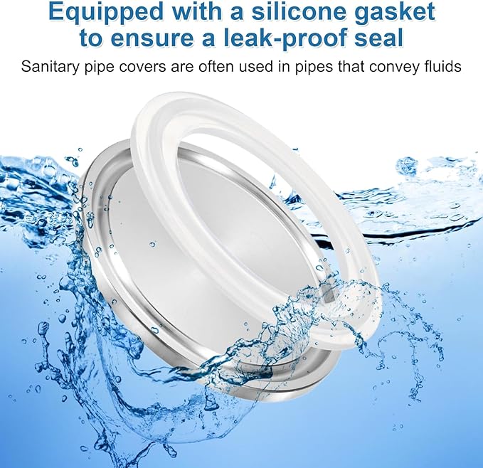 uxcell 2set Stainless Steel Sanitary Fitting Clamp End Cap 2" (50.5mm) Solid Tube End Cap with Silicone Gasket for Food Beverage Cosmetics Factory Pipes