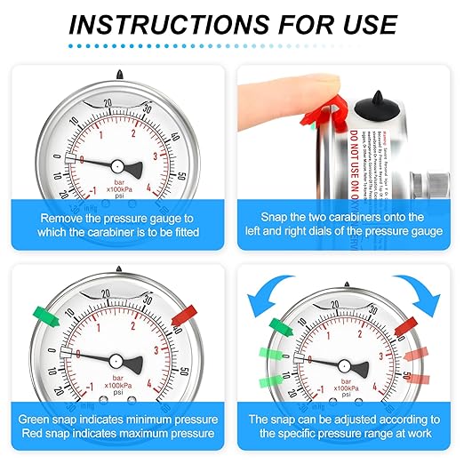 MEANLIN MEASURE -30inHG~60Psi Vacuum Pressure Gauge 316 Stainless Steel Joint 1/4" NPT 2.5" FACE DIAL, Stainless Steel Liquid Filled Pressure Gauge WOG Water Oil Air Back Mount, 2PCS Snaps