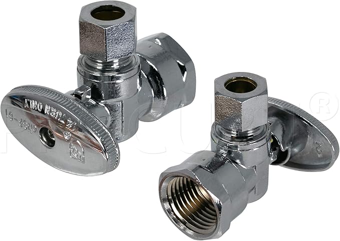 PROCURU 1/2-Inch FIP x 3/8-Inch OD Compression Angle Stop Valve, Quarter-Turn, LF Certified Safe (2-Pack)