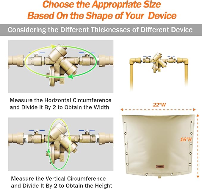 3-Way Opening Backflow Preventer Pipe Insulation Cover (5°F) - Irrigation Sprinkler Valve Cover - Water Well Pump Cover - Sturdy 5 Layers for Winter Freeze Protection (22" W x 16" H, Beige