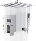 BWE 16 Inch Ceiling Mounted Shower System Chrome Rainfall Shower Head with Handheld Spray Modern Bathroom Luxury Rain Mixer Shower Combo Set Shower Faucet Rough-in Valve Body and Trim Included