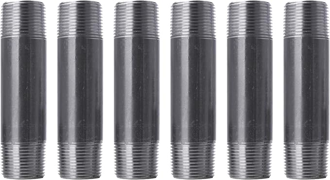PIPE DECOR 1" x 5" Black Steel Plumbing Pipe, 6-Pack, Pre Cut Connector, Industrial Steel Grey Fits Standard One Inch Threaded Black Malleable Iron Fittings, Build Vintage DIY Furniture