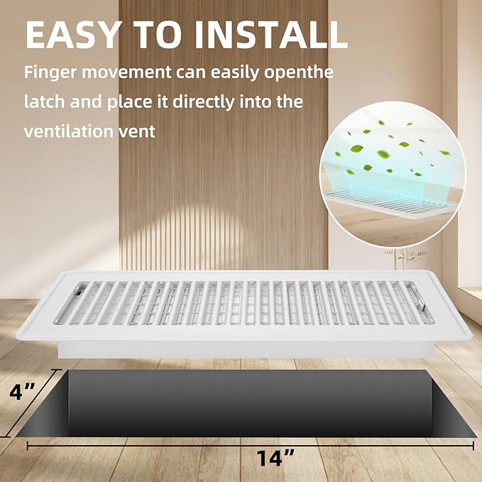 Floor Register 4x14-4 Pack Vent Covers for Home Floor Heavy Duty Steel Walkable Easy Adjust Air Supply Lever Cover for Sidewall, White