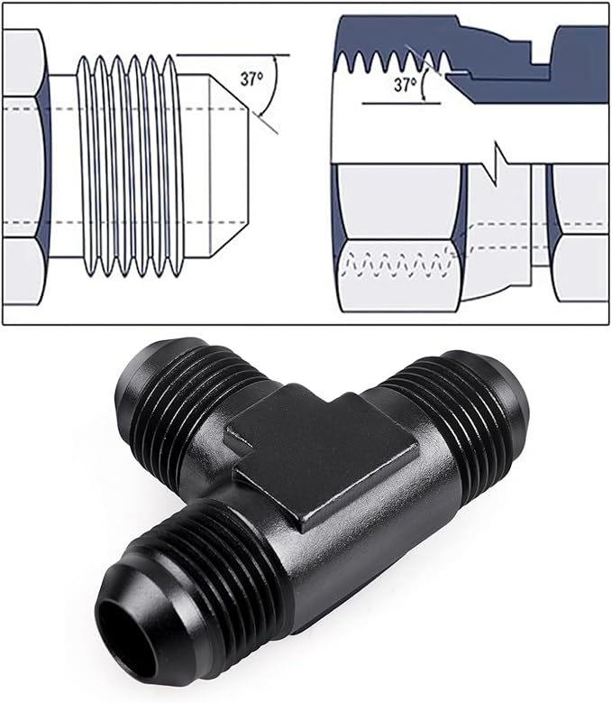 8AN Male Flare Tee Fitting Adapter T Fuel Hose Union Aluminum 2Pcs